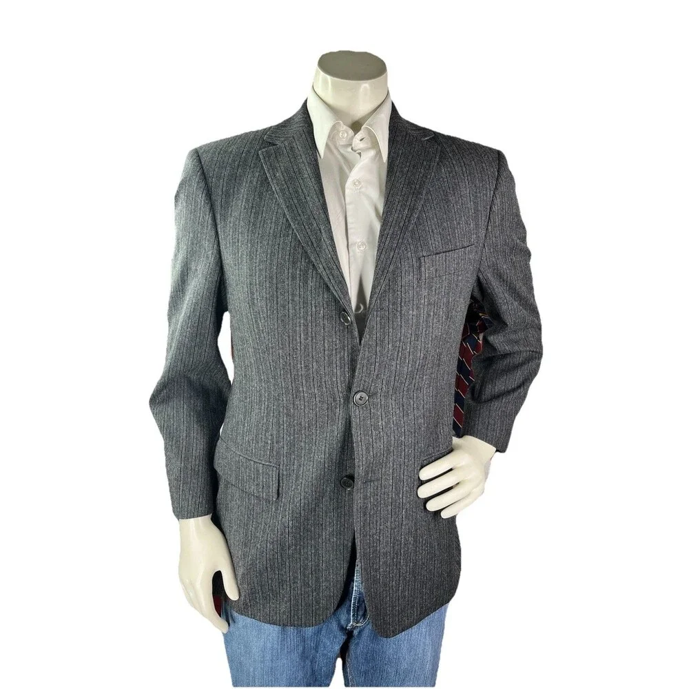 HUGO BOSS Rossellini Men 38S Blazer Gray Striped Textured Wool Sport Jacket
